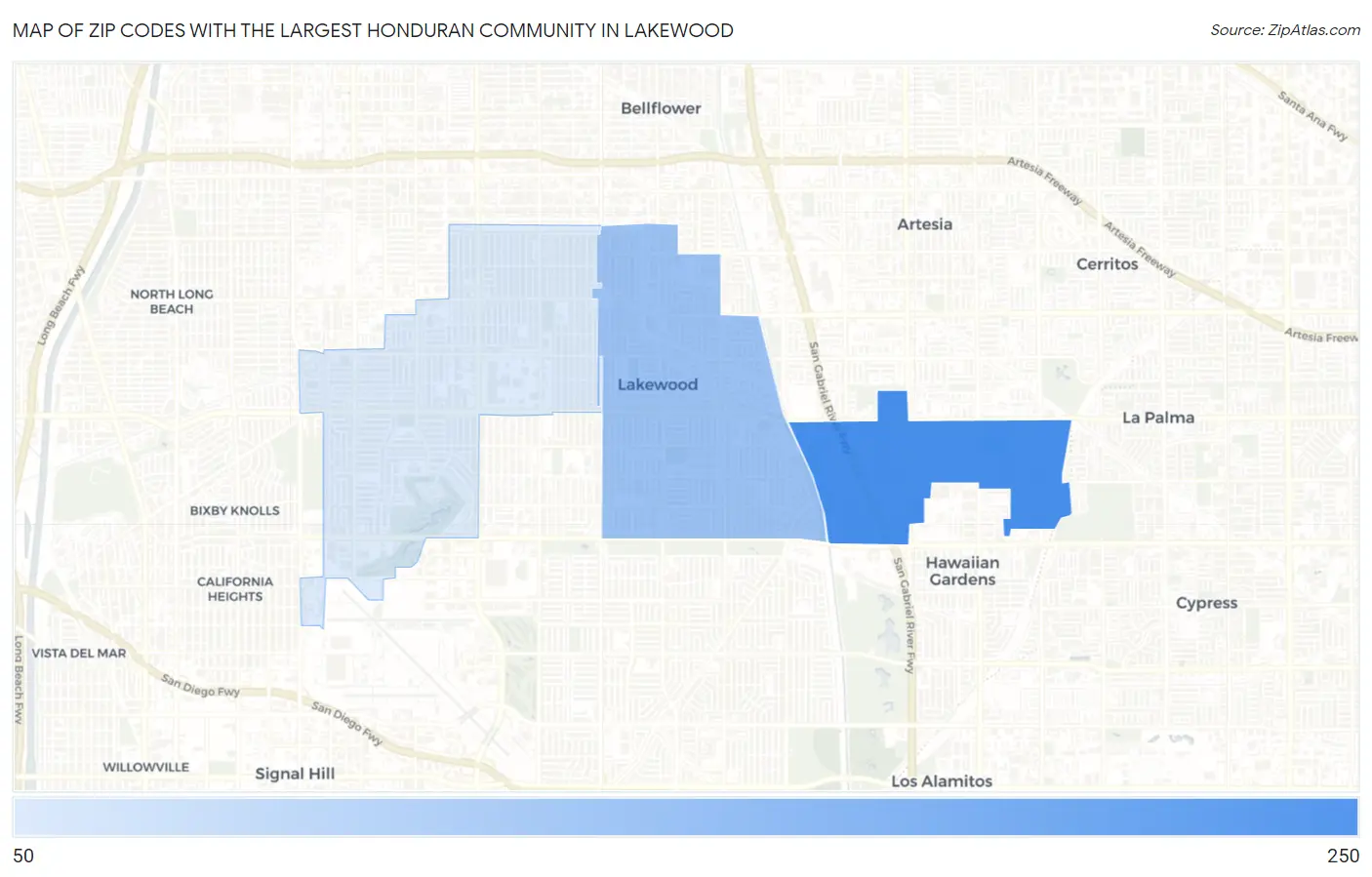 Zip Codes with the Largest Honduran Community in Lakewood Map
