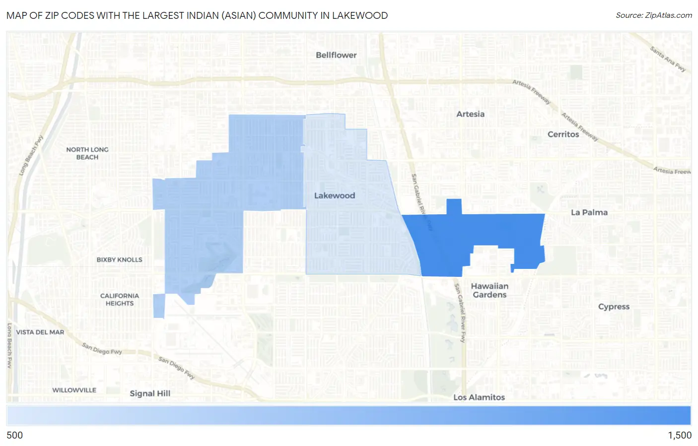 Zip Codes with the Largest Indian (Asian) Community in Lakewood Map