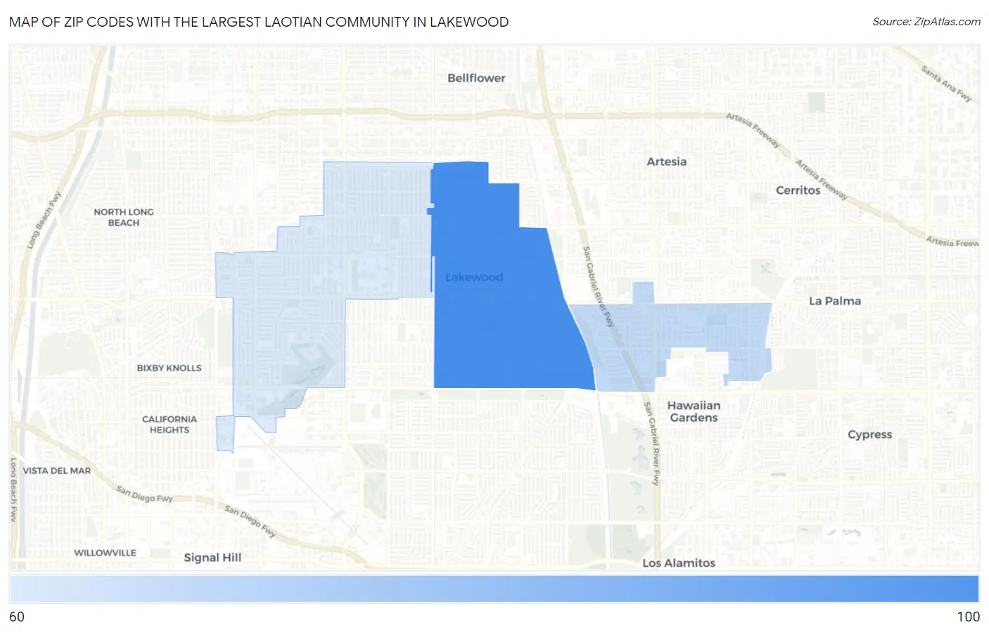 Zip Codes with the Largest Laotian Community in Lakewood Map