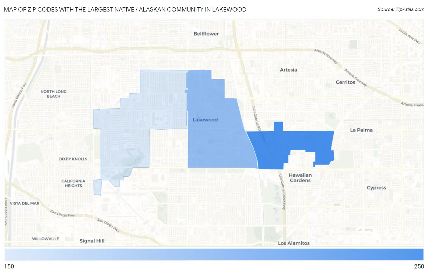 Zip Codes with the Largest Native / Alaskan Community in Lakewood Map