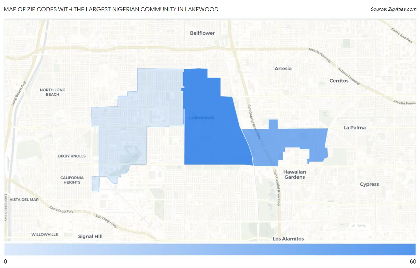 Zip Codes with the Largest Nigerian Community in Lakewood Map