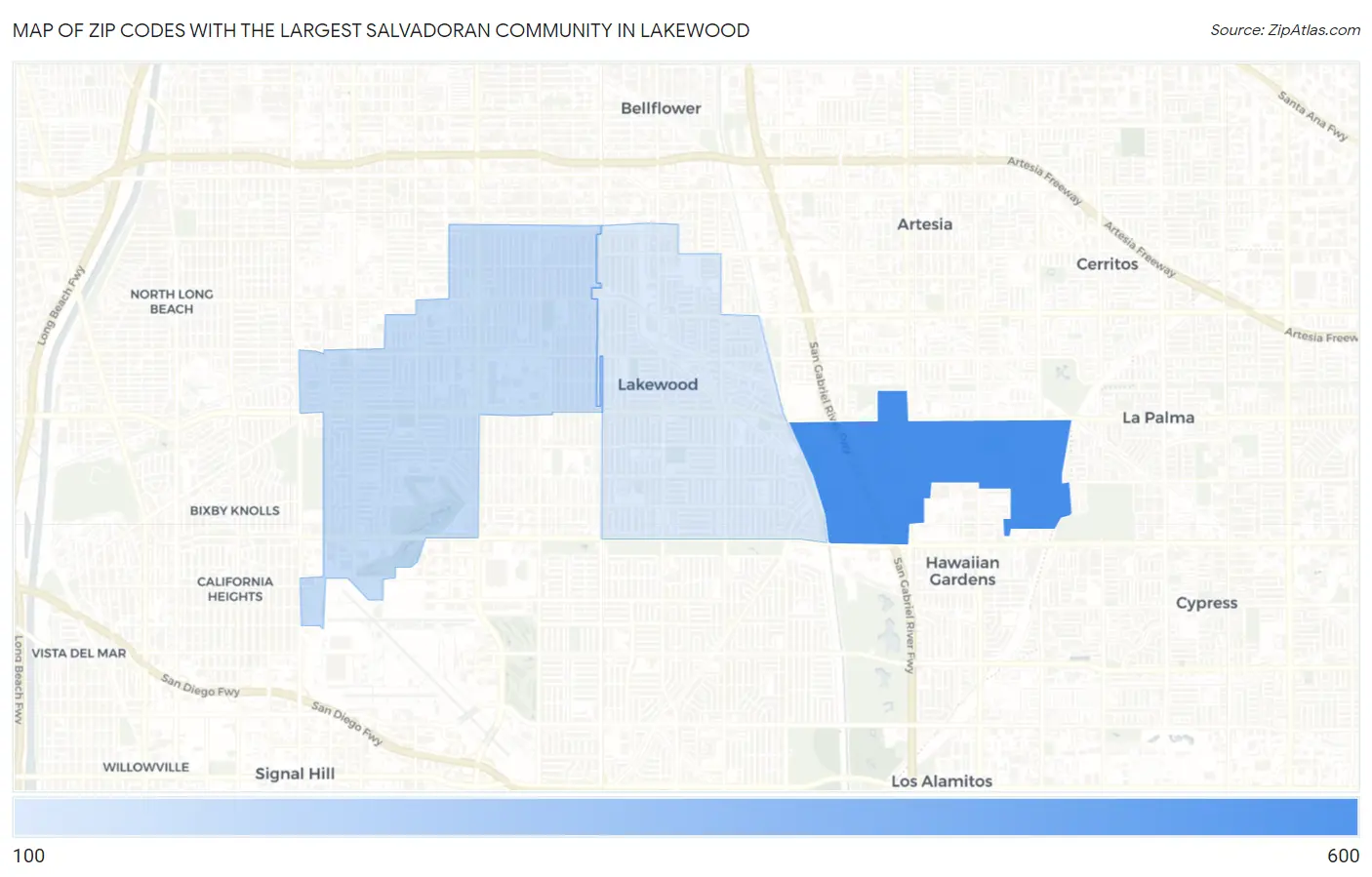 Zip Codes with the Largest Salvadoran Community in Lakewood Map