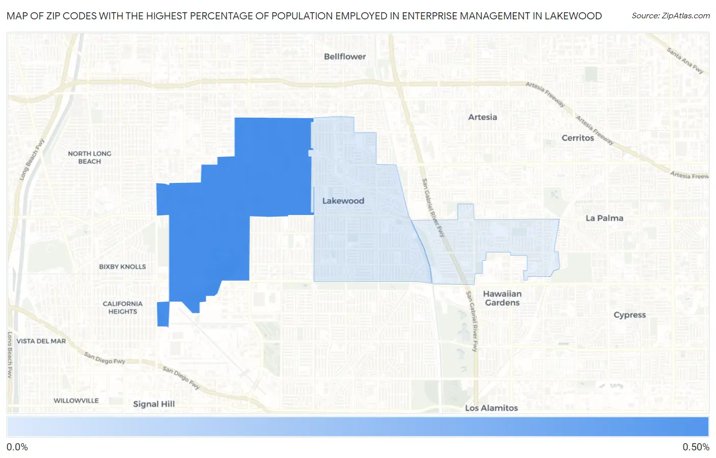 Zip Codes with the Highest Percentage of Population Employed in Enterprise Management in Lakewood Map