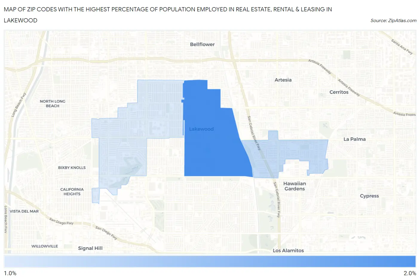 Zip Codes with the Highest Percentage of Population Employed in Real Estate, Rental & Leasing in Lakewood Map