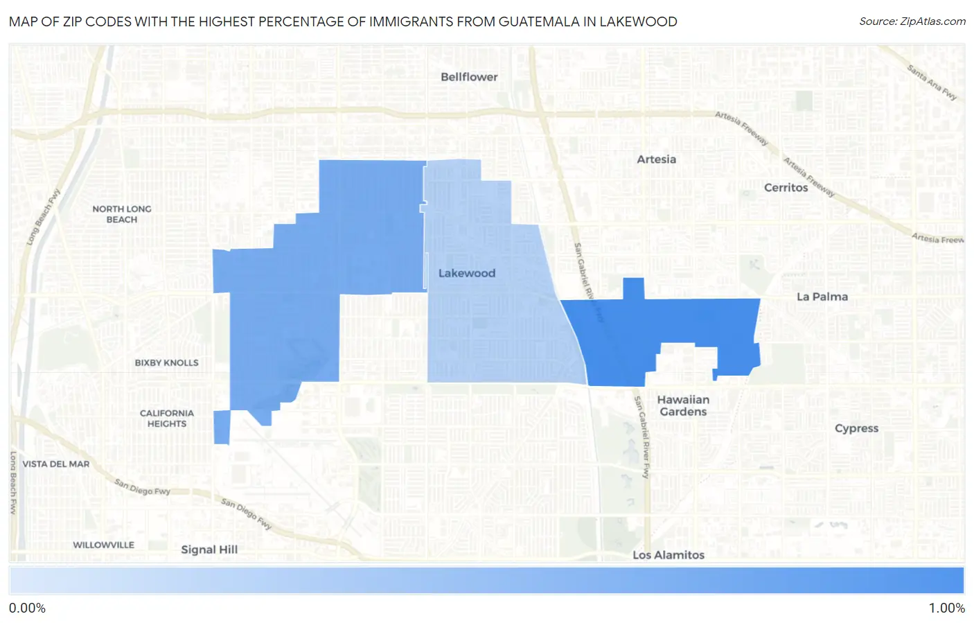Zip Codes with the Highest Percentage of Immigrants from Guatemala in Lakewood Map