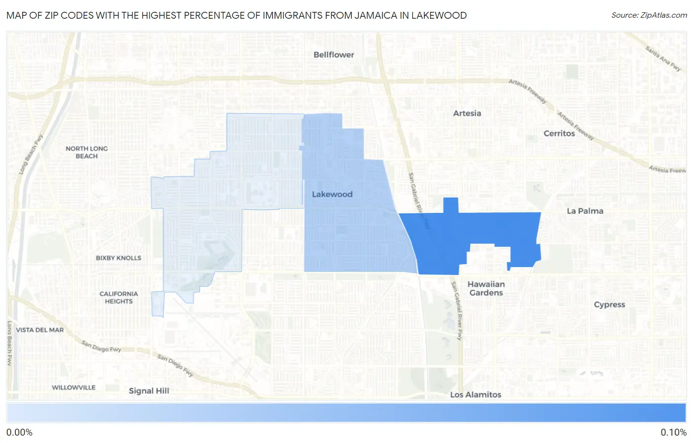 Zip Codes with the Highest Percentage of Immigrants from Jamaica in Lakewood Map