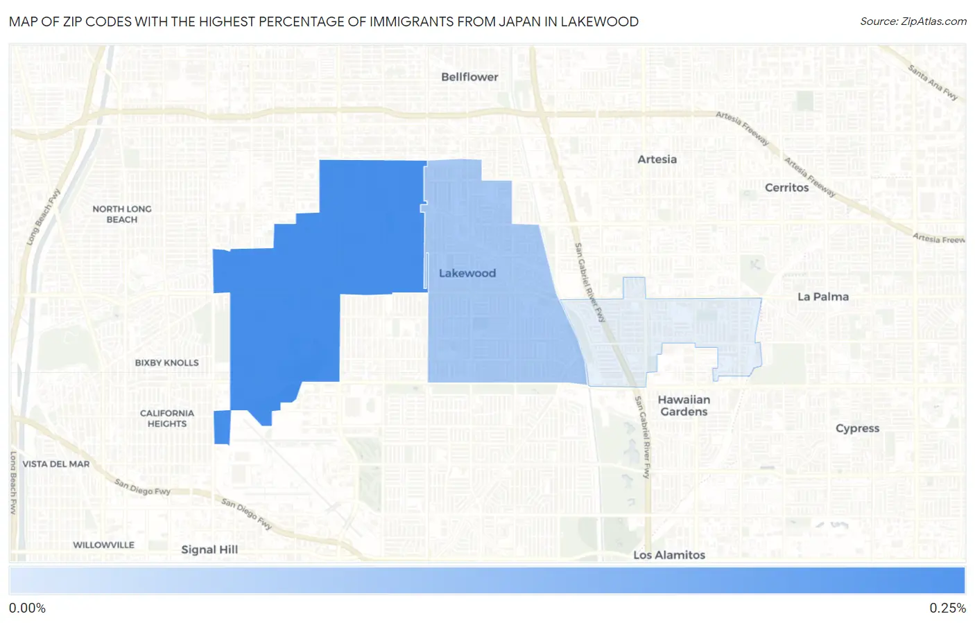 Zip Codes with the Highest Percentage of Immigrants from Japan in Lakewood Map