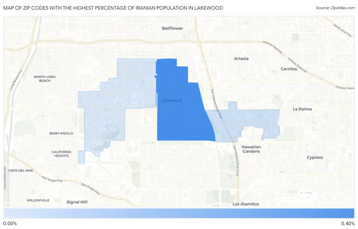 Zip Codes with the Highest Percentage of Iranian Population in Lakewood Map
