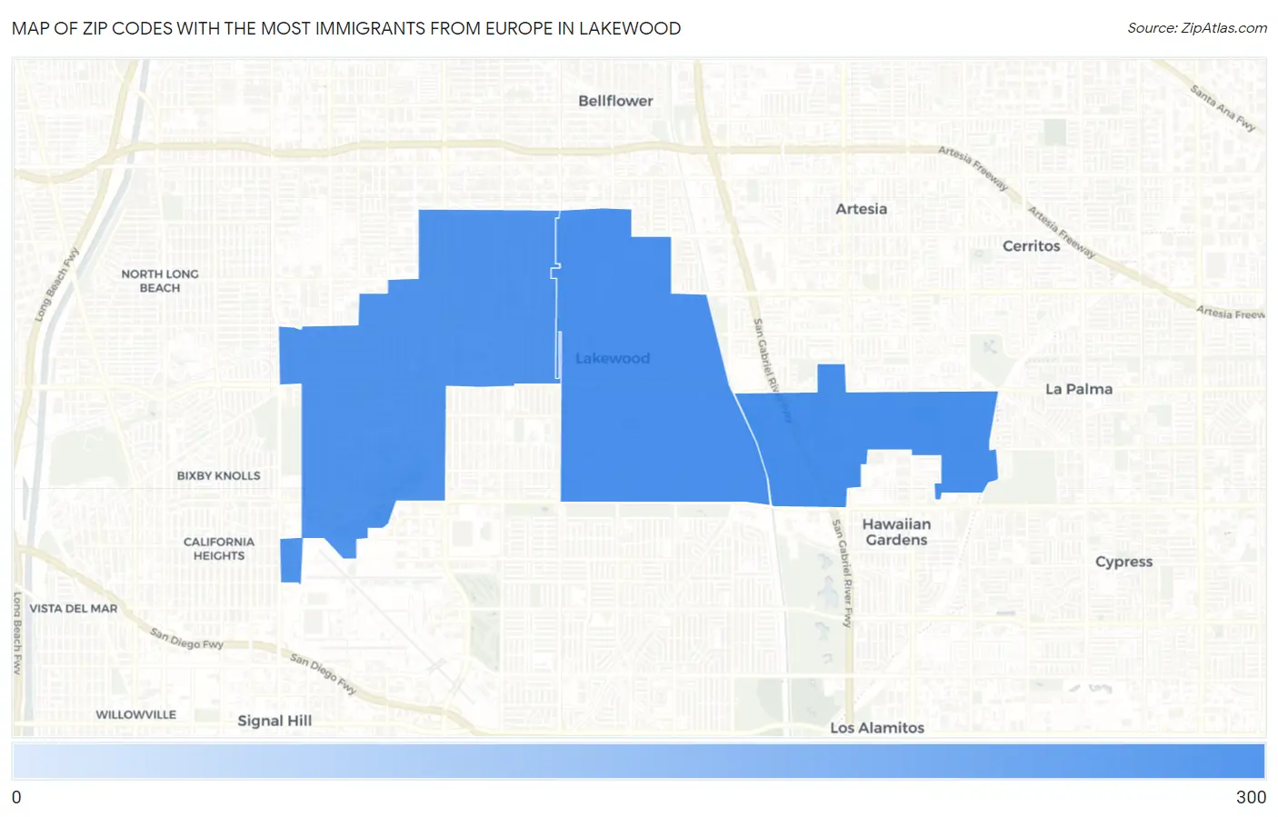 Zip Codes with the Most Immigrants from Europe in Lakewood Map
