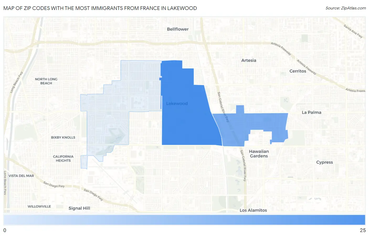 Zip Codes with the Most Immigrants from France in Lakewood Map