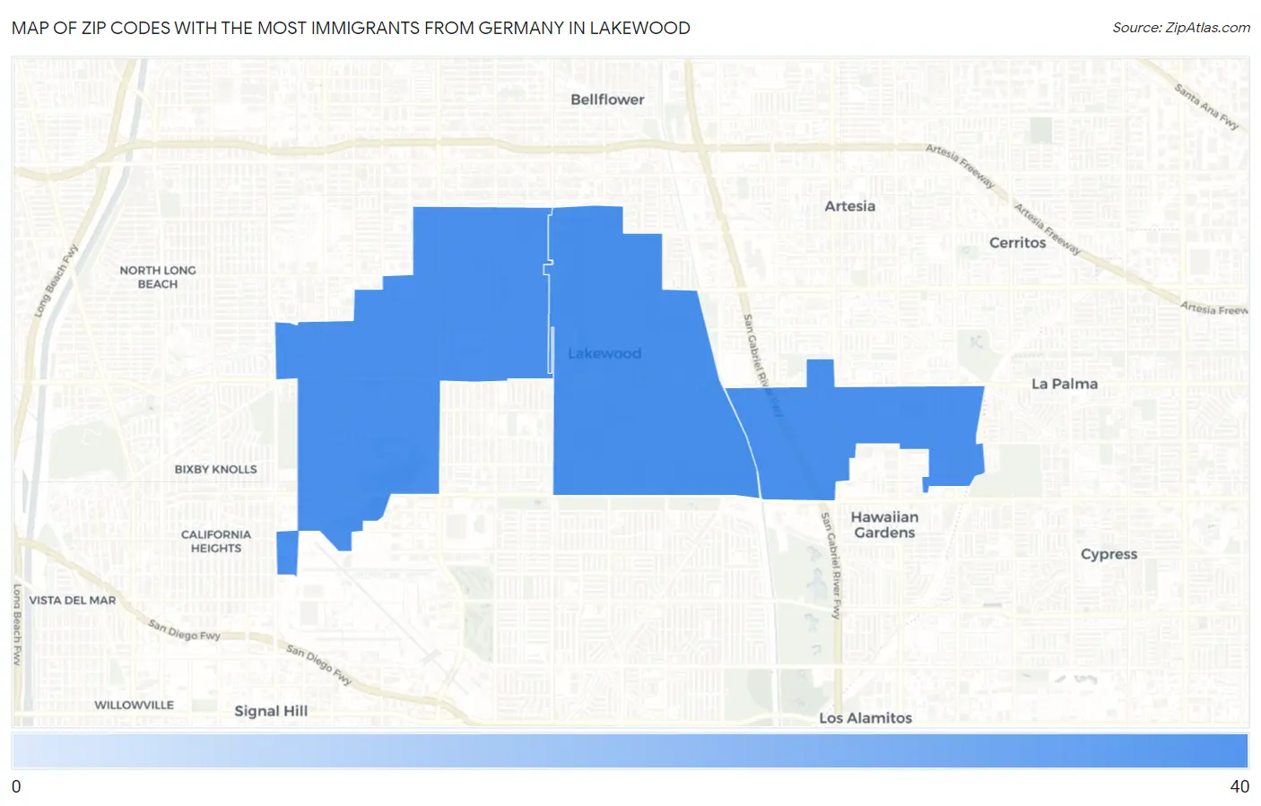 Zip Codes with the Most Immigrants from Germany in Lakewood Map