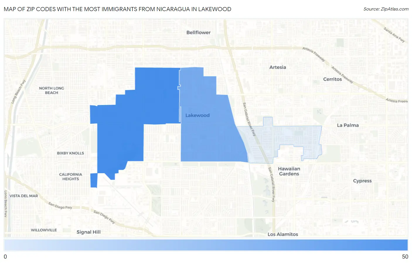 Zip Codes with the Most Immigrants from Nicaragua in Lakewood Map