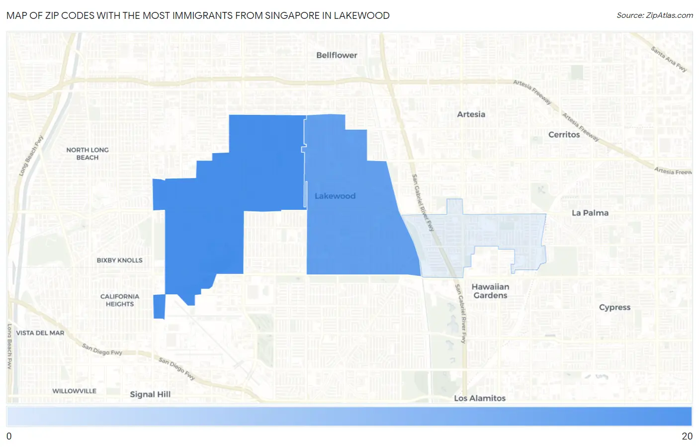 Zip Codes with the Most Immigrants from Singapore in Lakewood Map