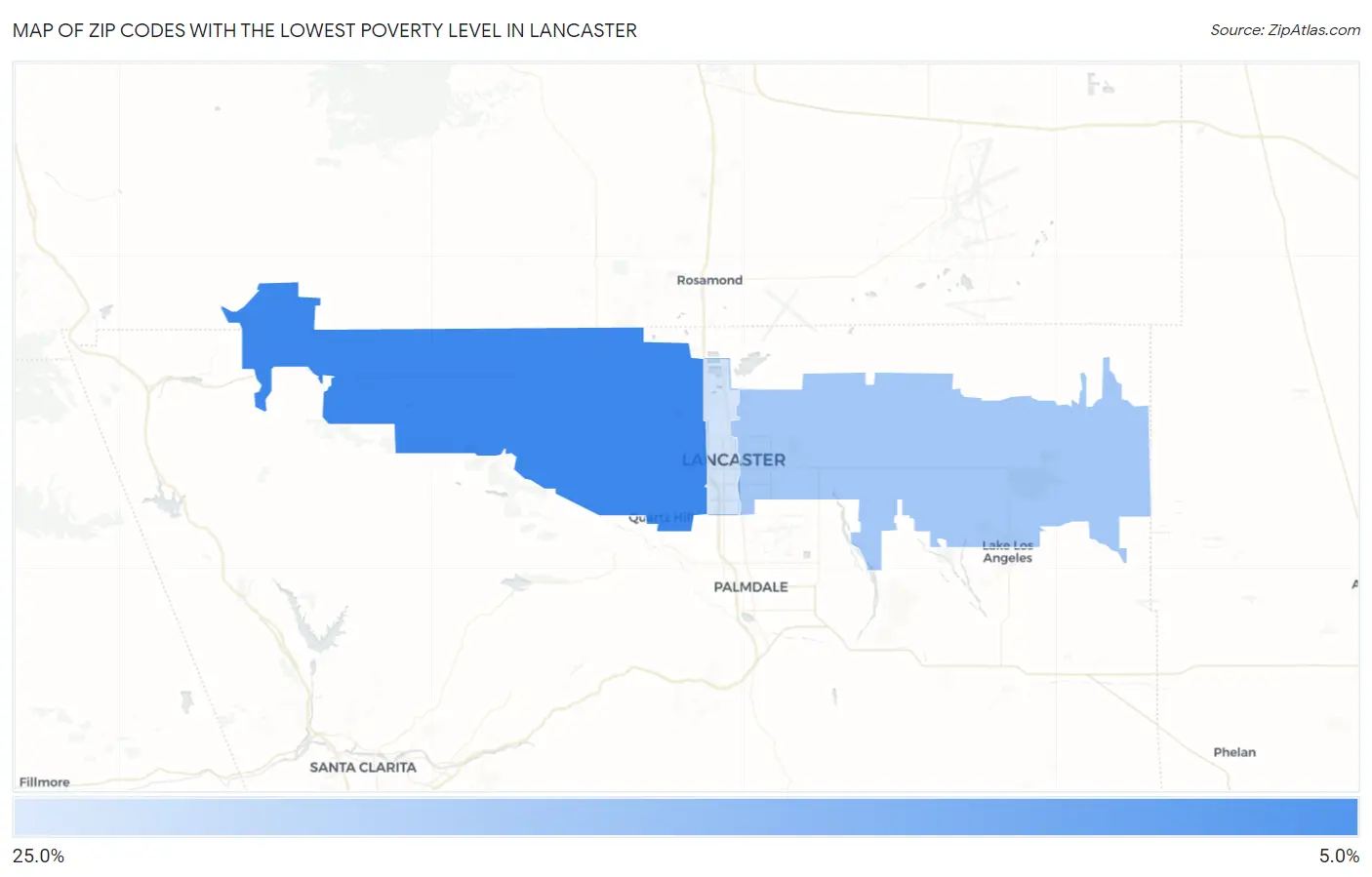 Zip Codes with the Lowest Poverty Level in Lancaster Map