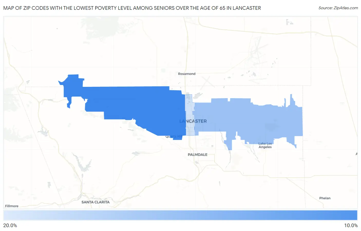 Zip Codes with the Lowest Poverty Level Among Seniors Over the Age of 65 in Lancaster Map