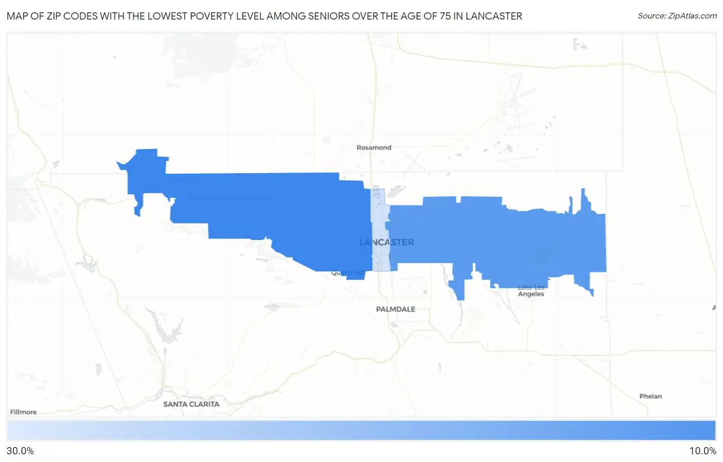 Zip Codes with the Lowest Poverty Level Among Seniors Over the Age of 75 in Lancaster Map