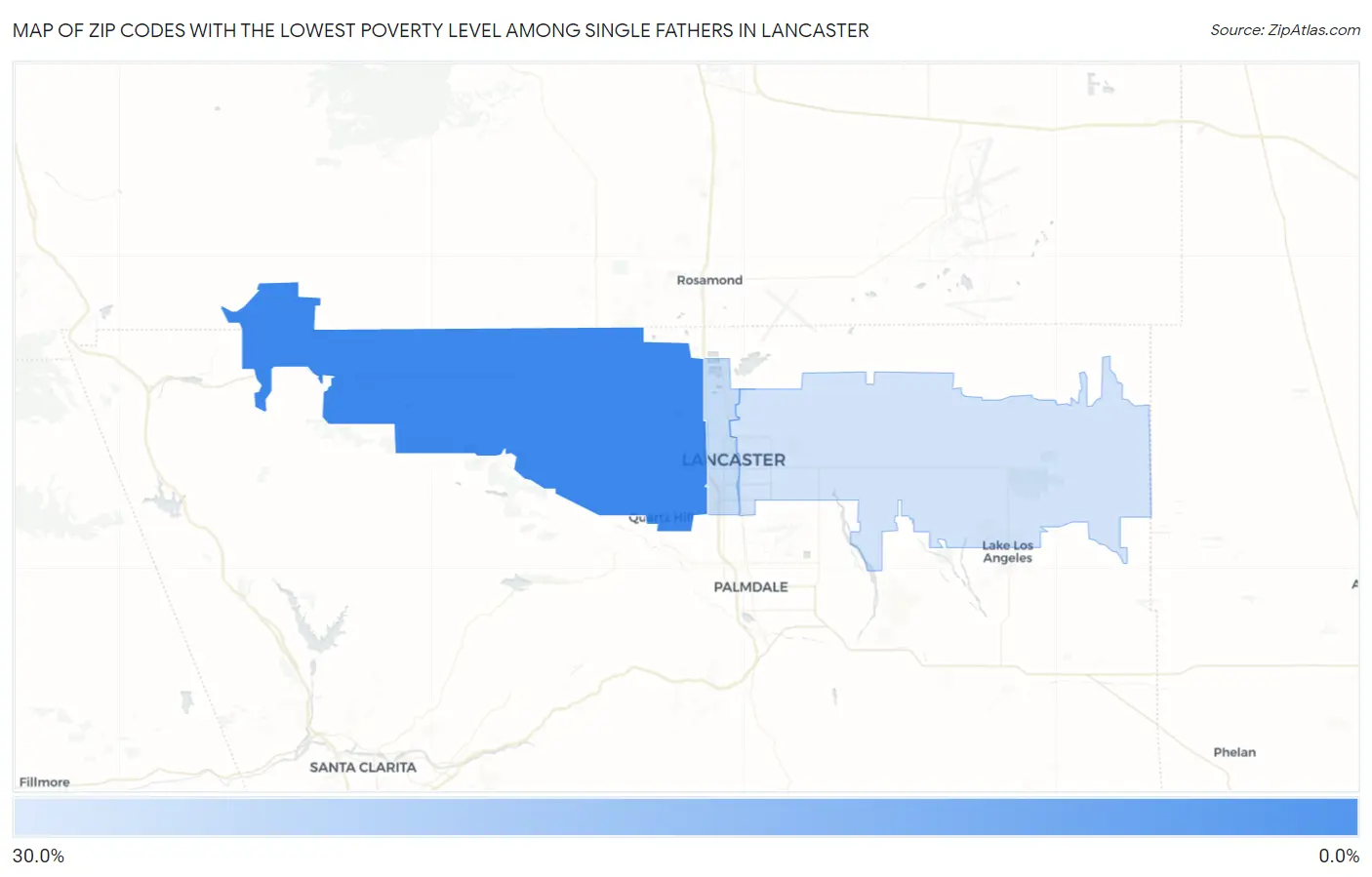 Zip Codes with the Lowest Poverty Level Among Single Fathers in Lancaster Map