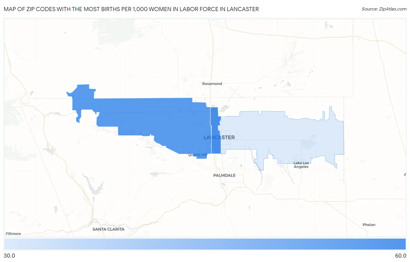 Zip Codes with the Most Births per 1,000 Women in Labor Force in Lancaster Map