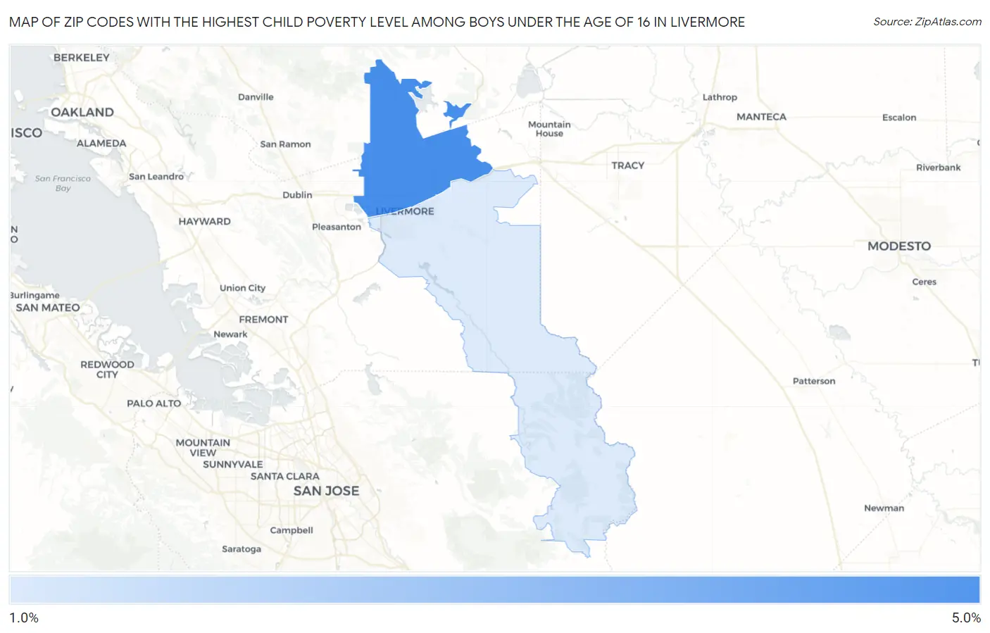 Zip Codes with the Highest Child Poverty Level Among Boys Under the Age of 16 in Livermore Map
