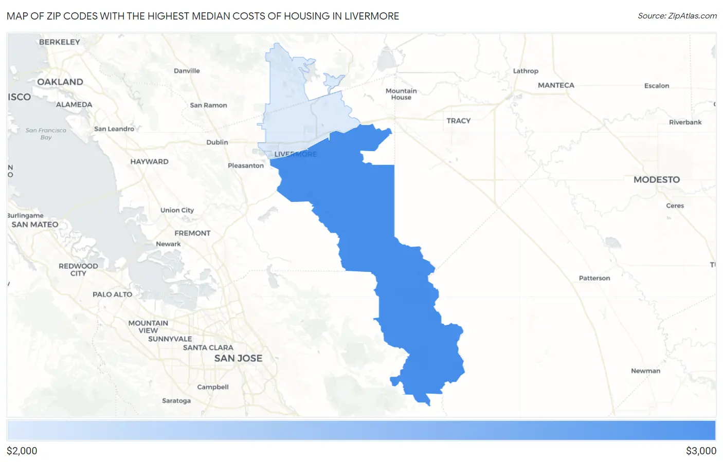 Zip Codes with the Highest Median Costs of Housing in Livermore Map