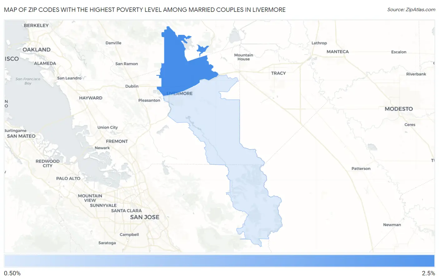 Zip Codes with the Highest Poverty Level Among Married Couples in Livermore Map
