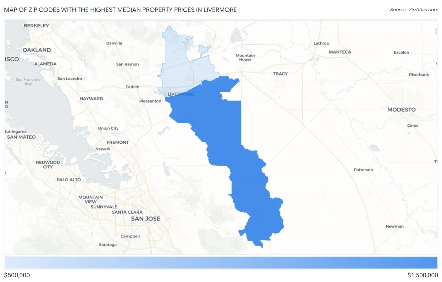 Zip Codes with the Highest Median Property Prices in Livermore Map