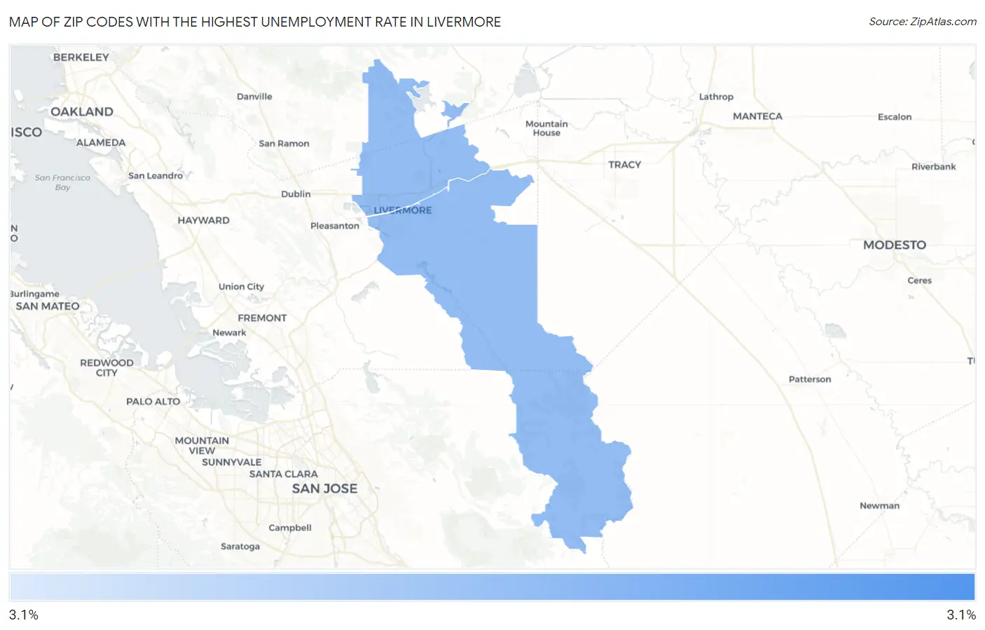 Zip Codes with the Highest Unemployment Rate in Livermore Map