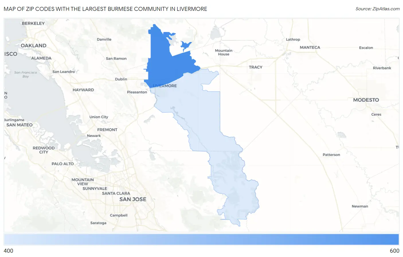 Zip Codes with the Largest Burmese Community in Livermore Map