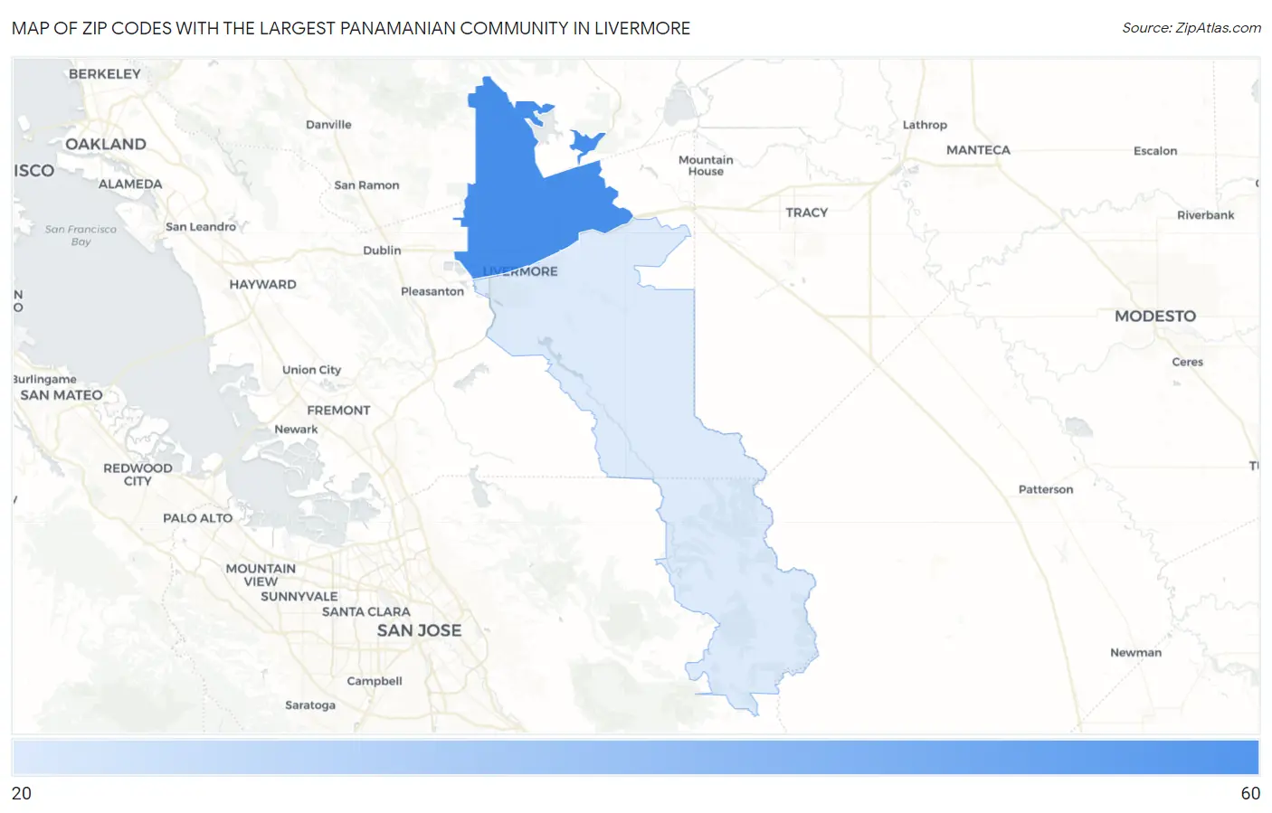 Zip Codes with the Largest Panamanian Community in Livermore Map