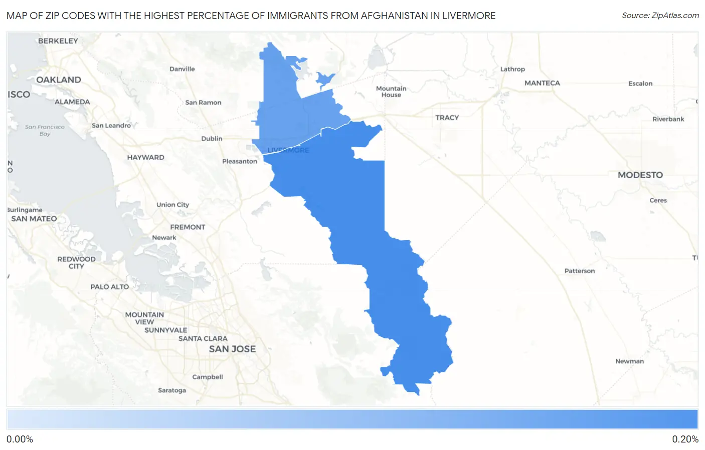 Zip Codes with the Highest Percentage of Immigrants from Afghanistan in Livermore Map