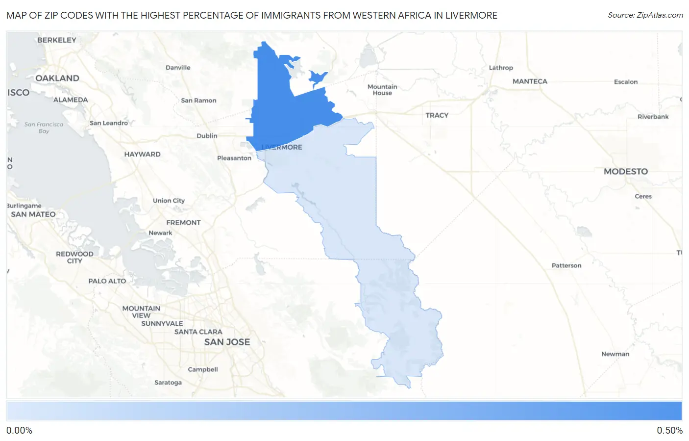 Zip Codes with the Highest Percentage of Immigrants from Western Africa in Livermore Map