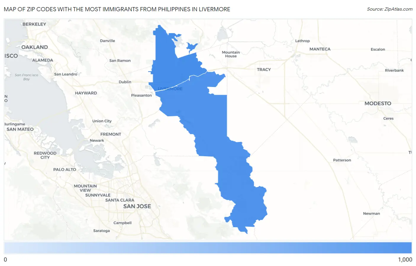 Zip Codes with the Most Immigrants from Philippines in Livermore Map