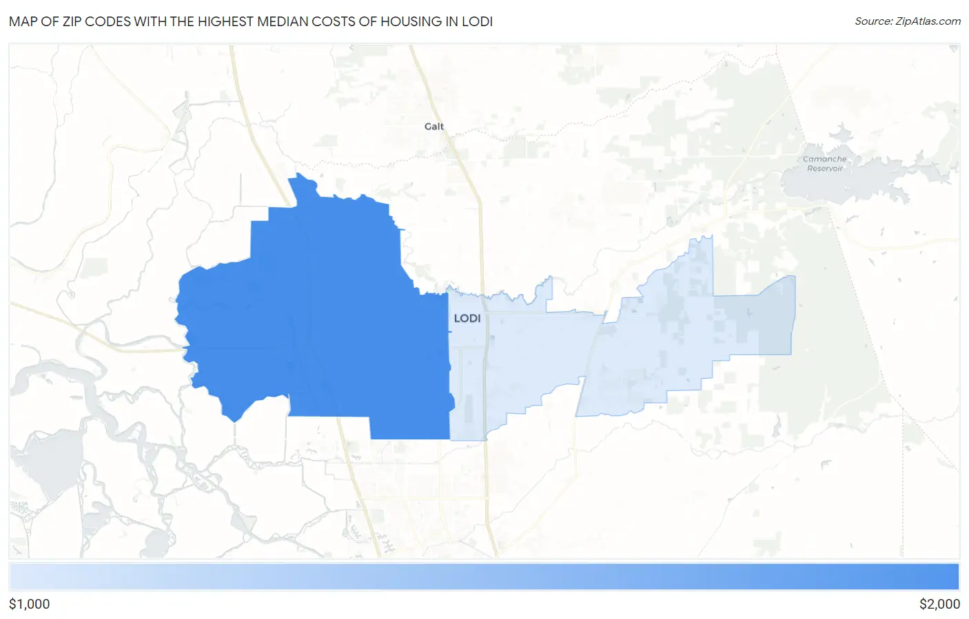 Zip Codes with the Highest Median Costs of Housing in Lodi Map