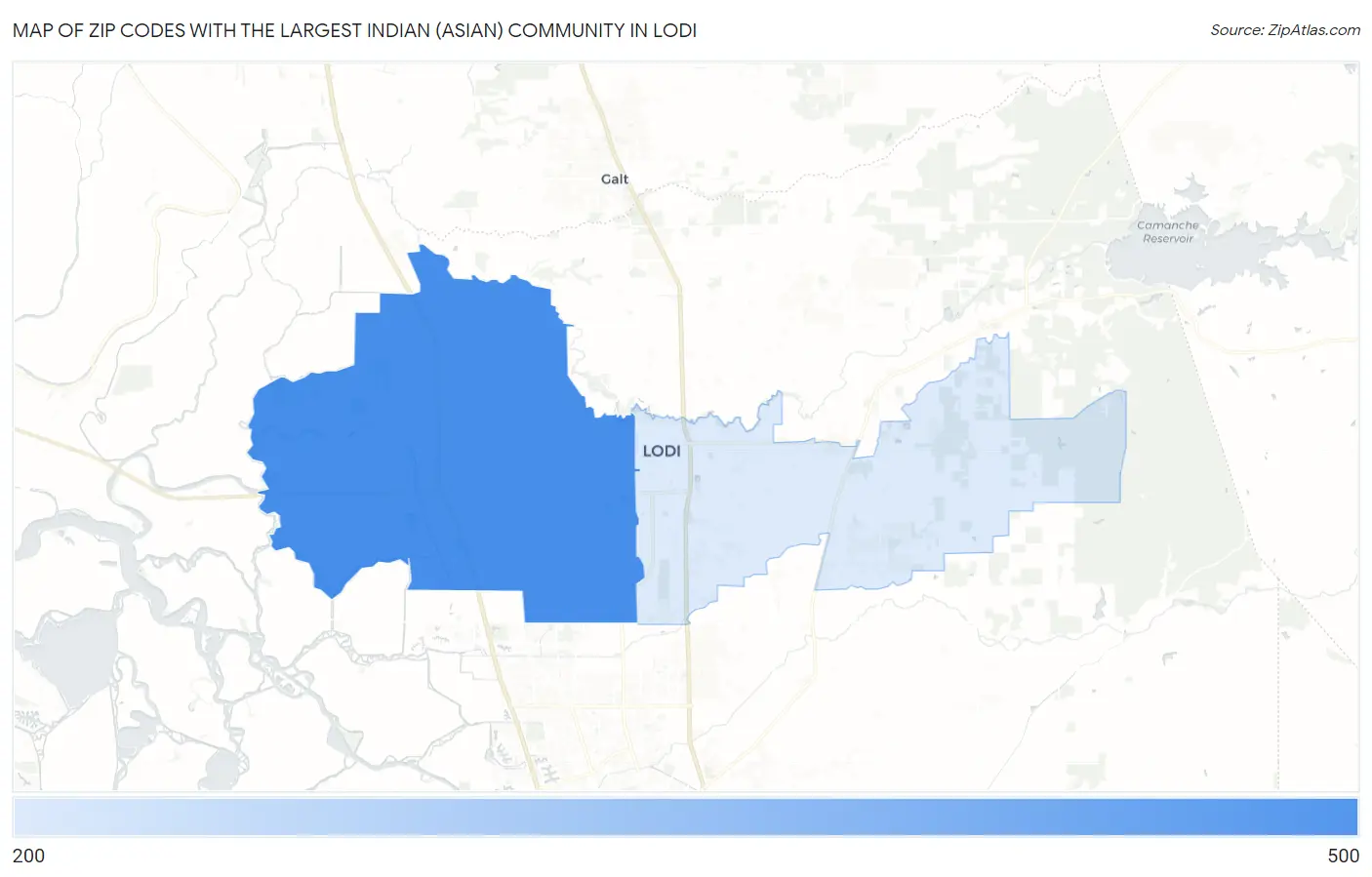 Zip Codes with the Largest Indian (Asian) Community in Lodi Map