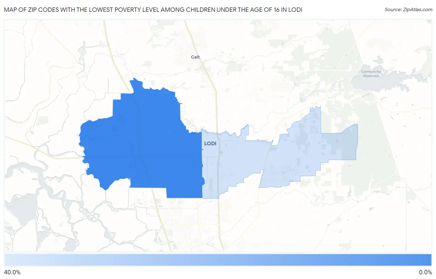 Zip Codes with the Lowest Poverty Level Among Children Under the Age of 16 in Lodi Map