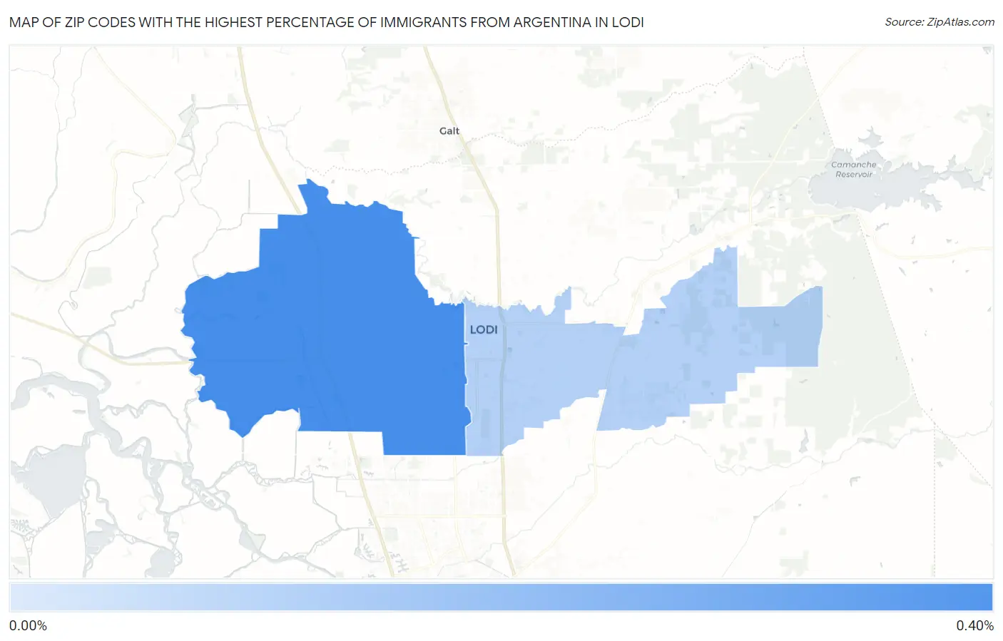 Zip Codes with the Highest Percentage of Immigrants from Argentina in Lodi Map