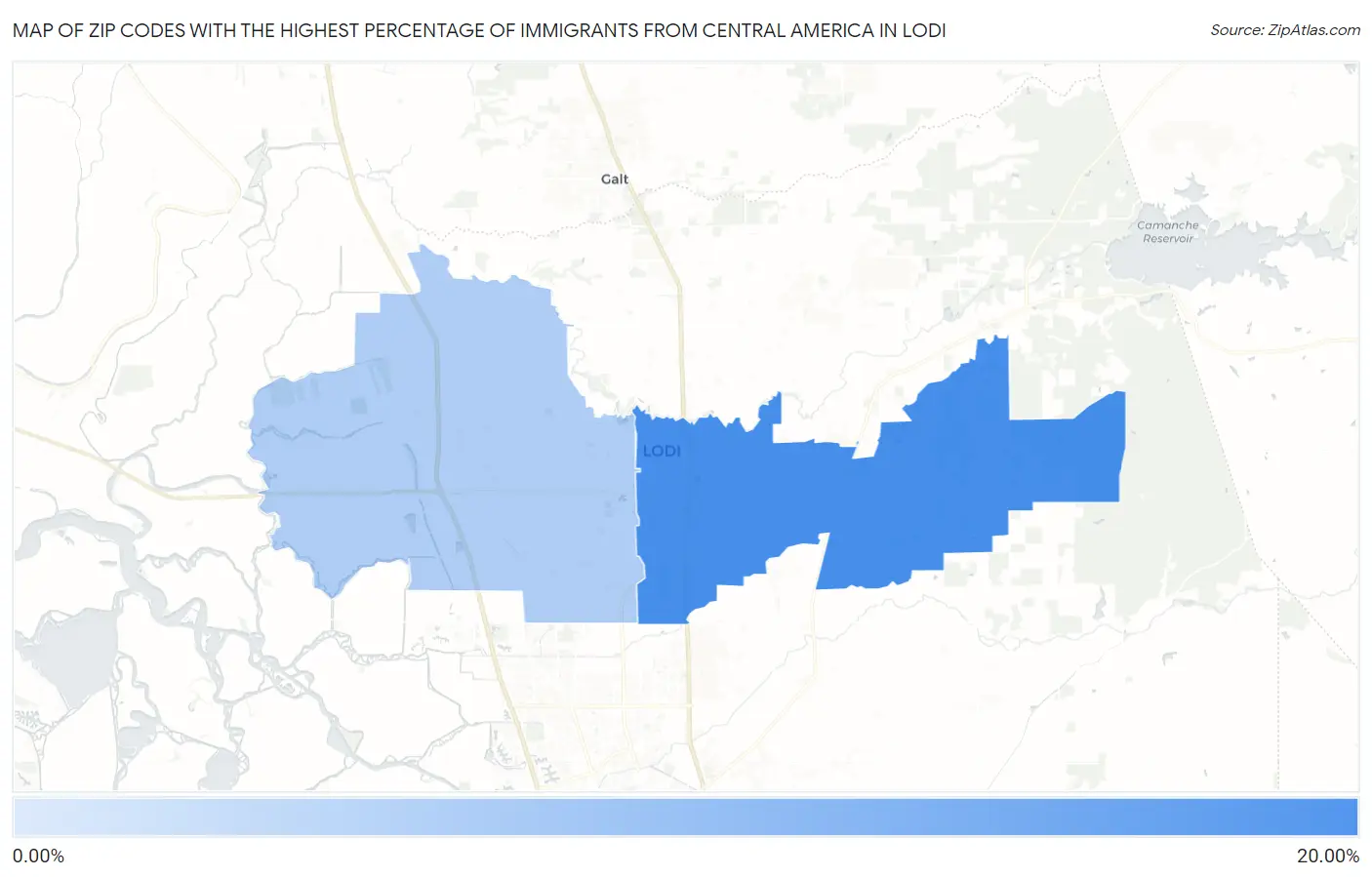 Zip Codes with the Highest Percentage of Immigrants from Central America in Lodi Map