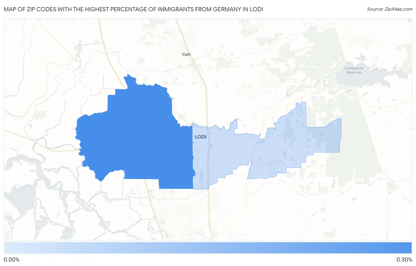 Zip Codes with the Highest Percentage of Immigrants from Germany in Lodi Map