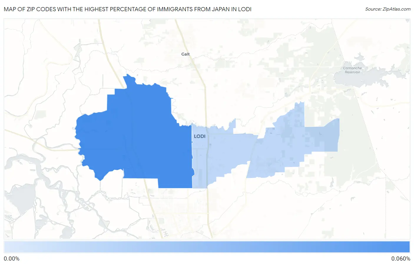 Zip Codes with the Highest Percentage of Immigrants from Japan in Lodi Map