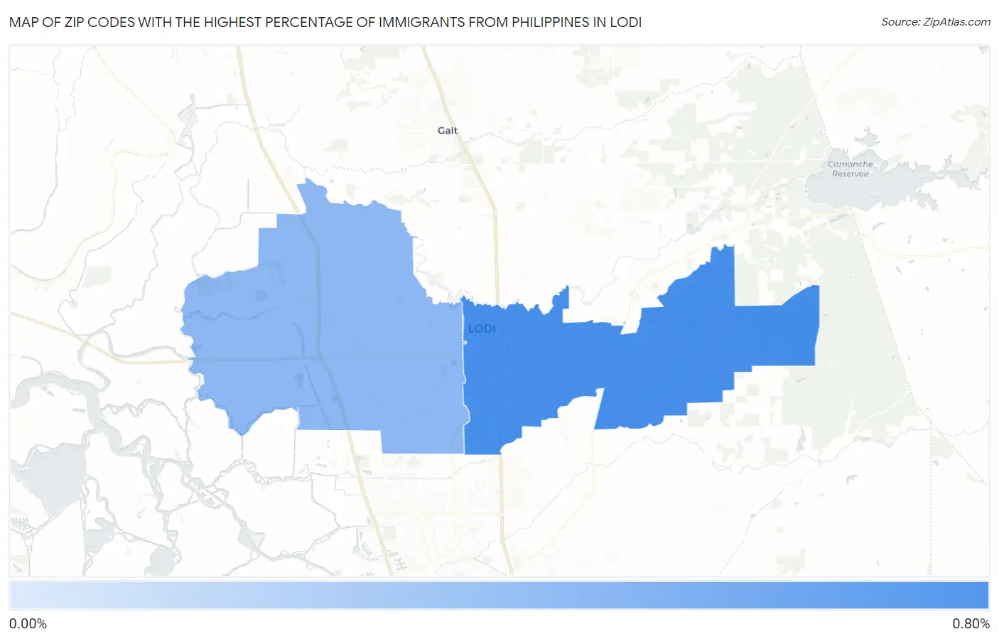 Zip Codes with the Highest Percentage of Immigrants from Philippines in Lodi Map