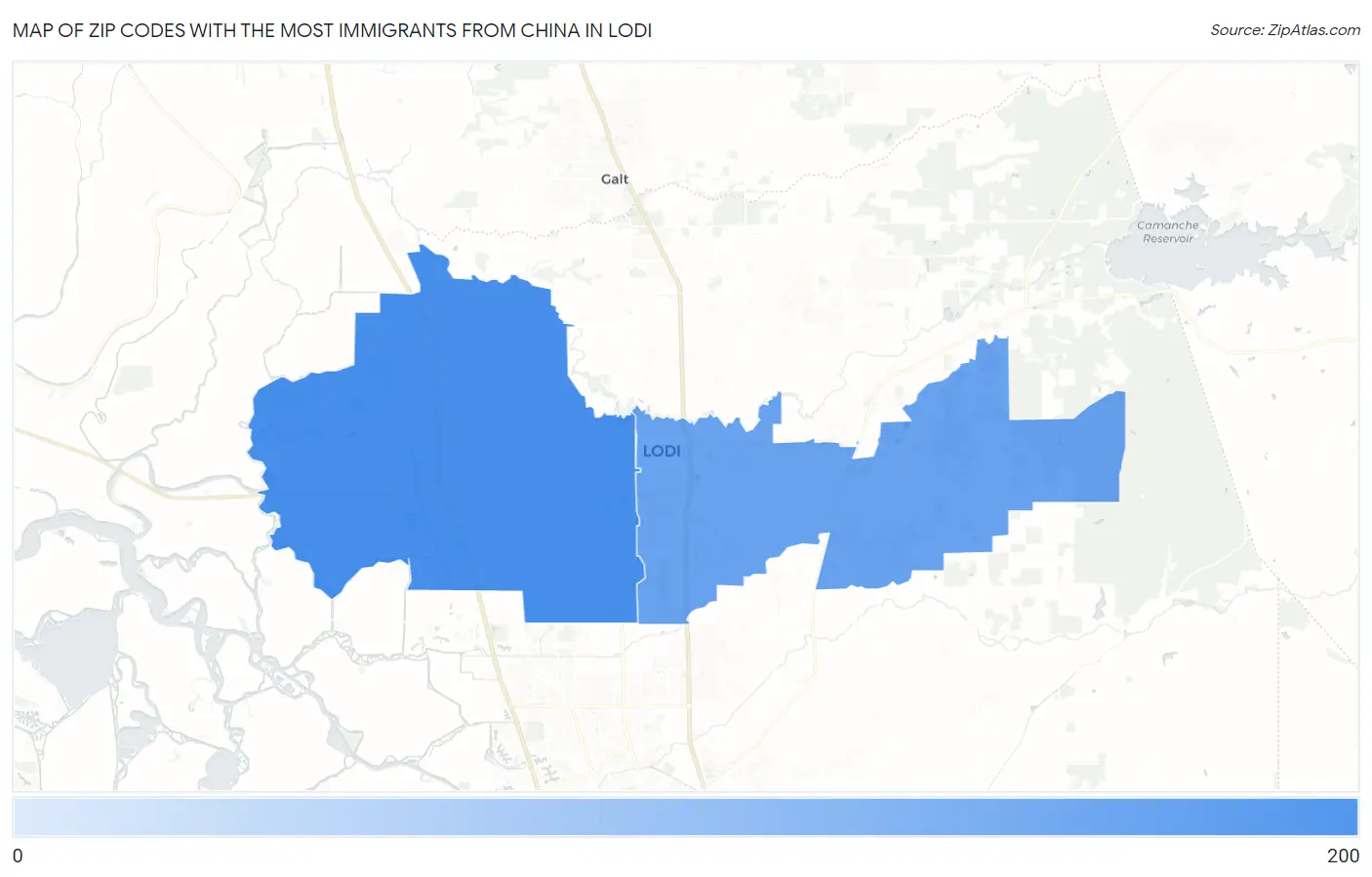 Zip Codes with the Most Immigrants from China in Lodi Map