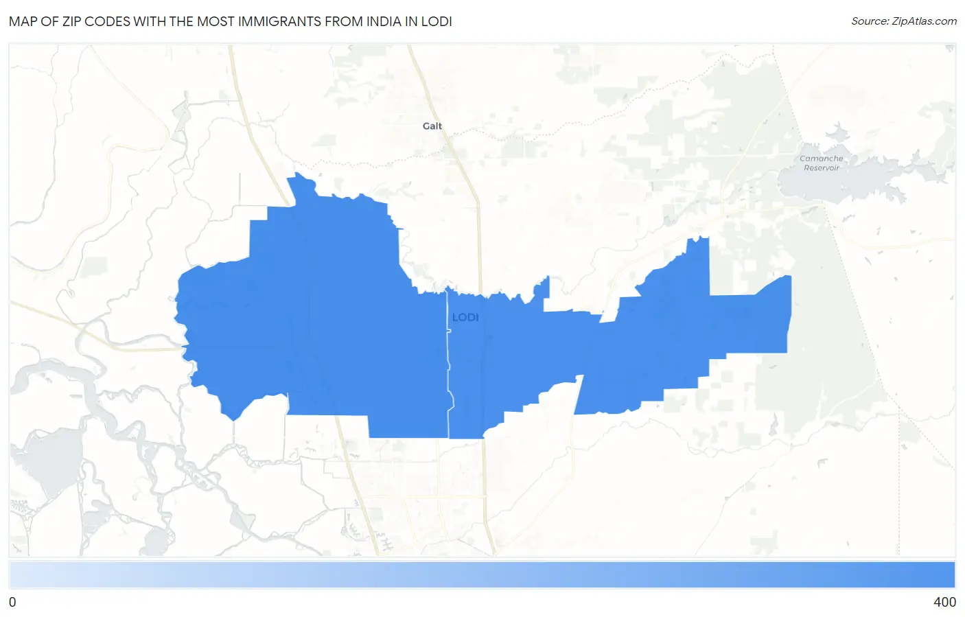 Zip Codes with the Most Immigrants from India in Lodi Map