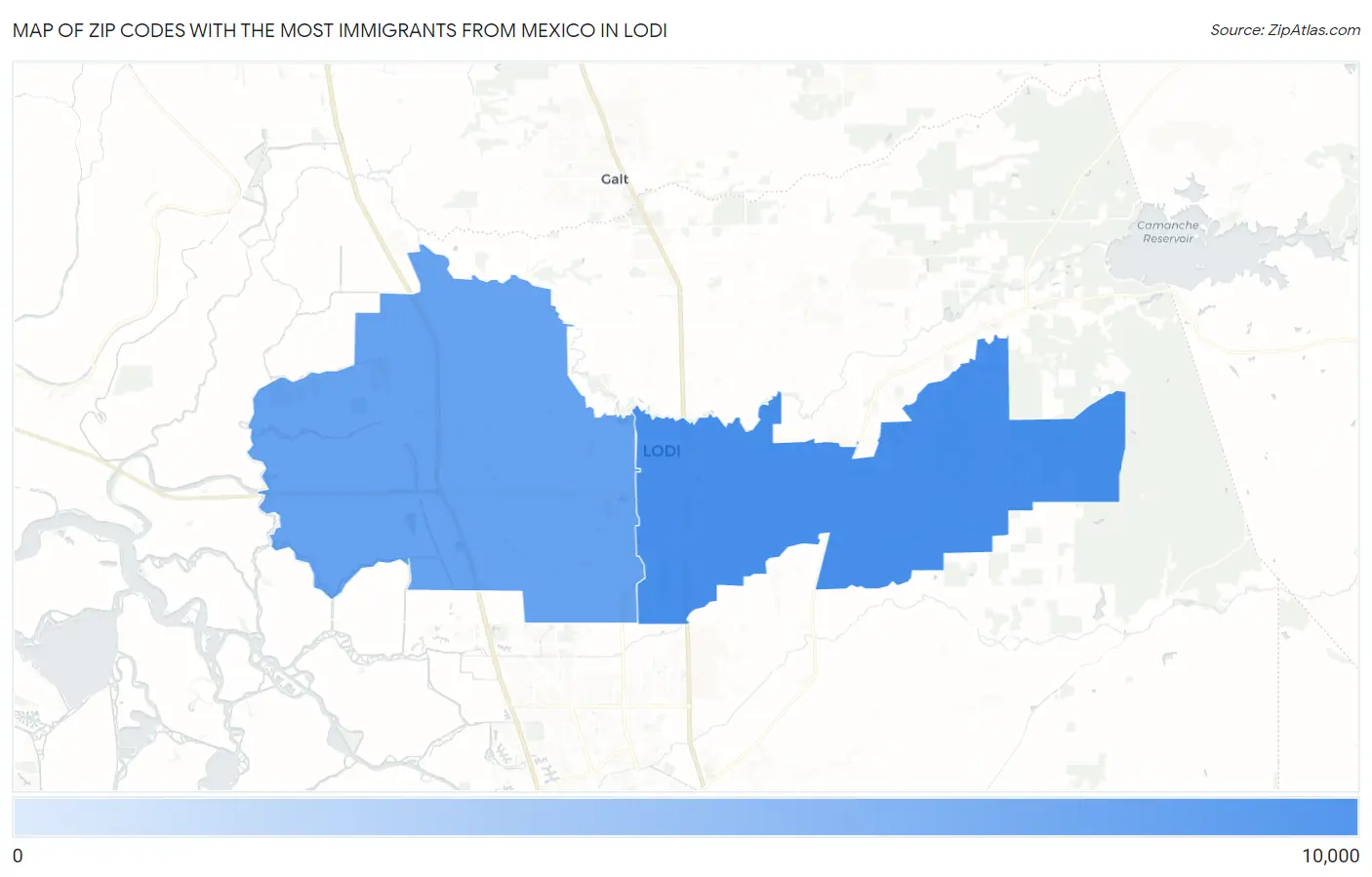 Zip Codes with the Most Immigrants from Mexico in Lodi Map