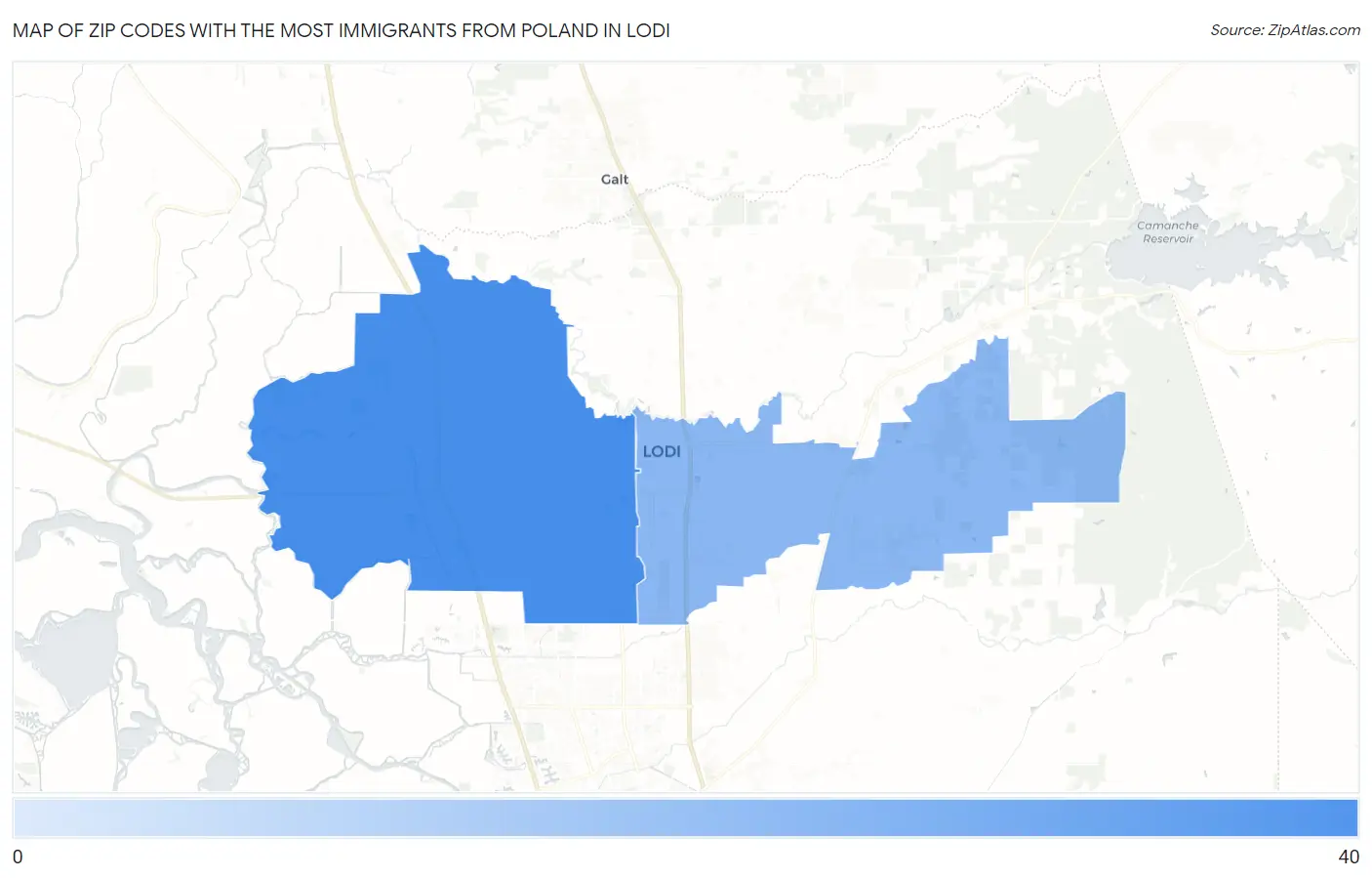 Zip Codes with the Most Immigrants from Poland in Lodi Map