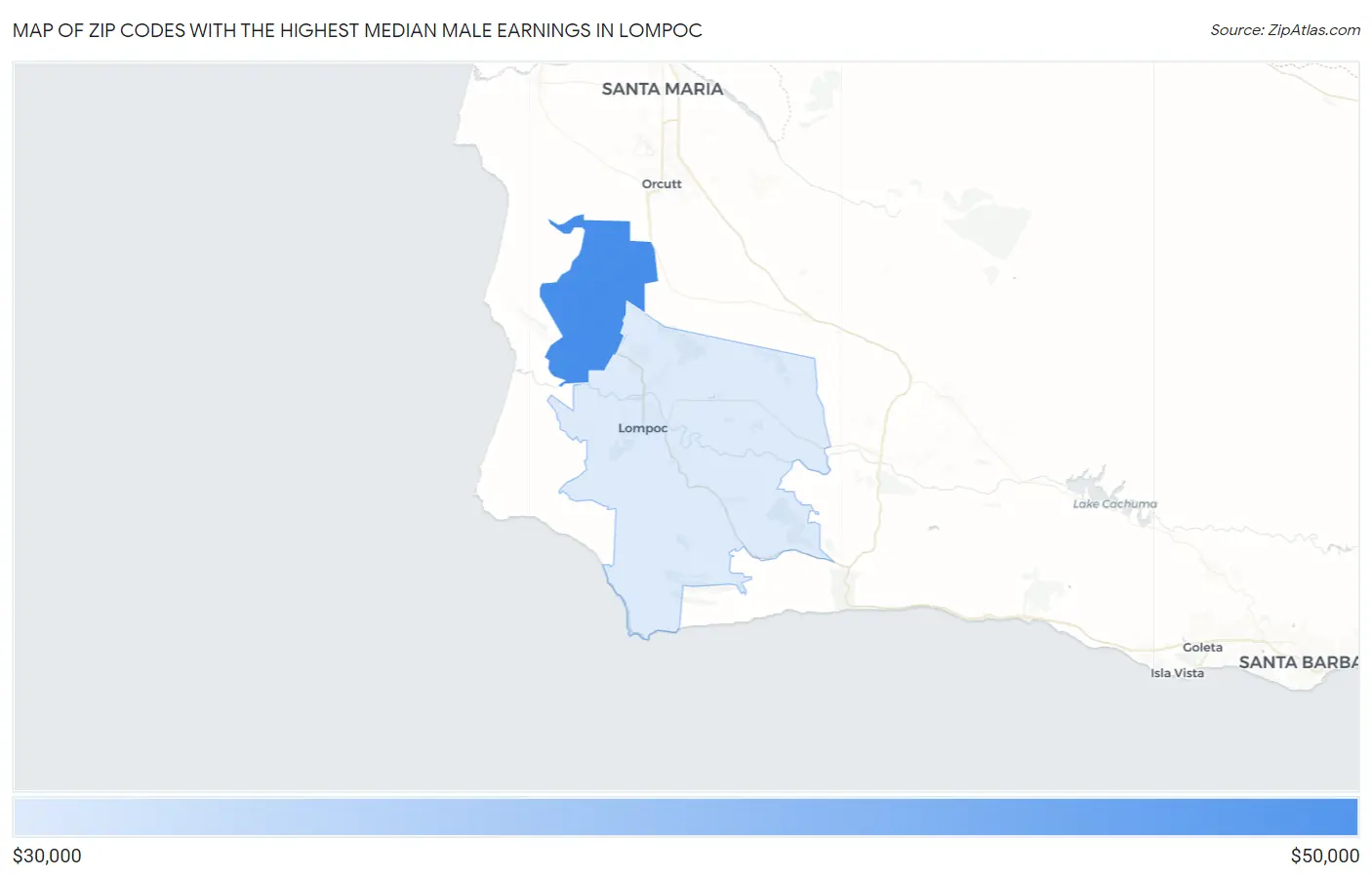Zip Codes with the Highest Median Male Earnings in Lompoc Map