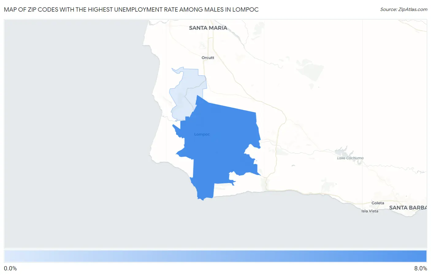 Zip Codes with the Highest Unemployment Rate Among Males in Lompoc Map