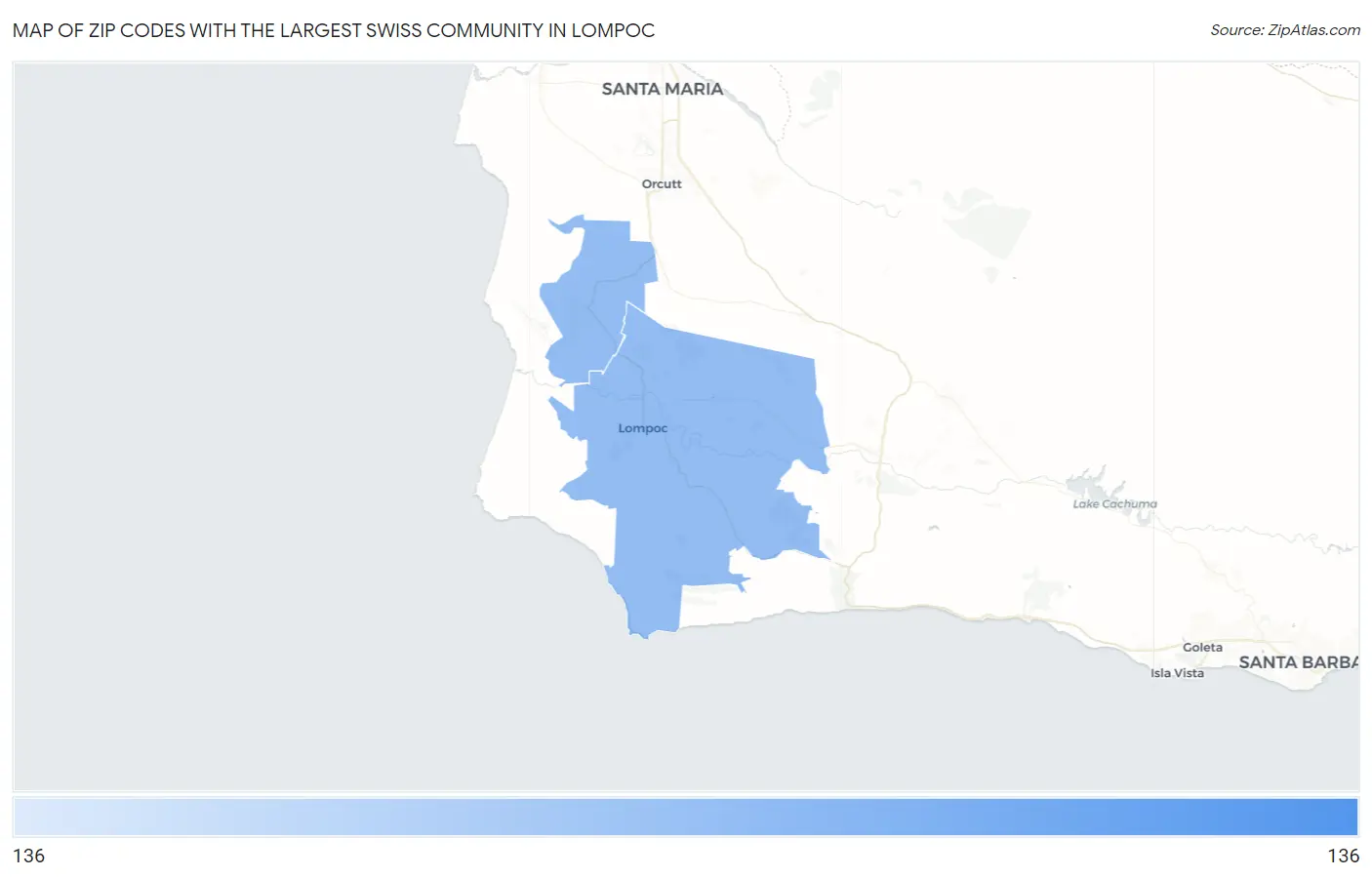 Zip Codes with the Largest Swiss Community in Lompoc Map