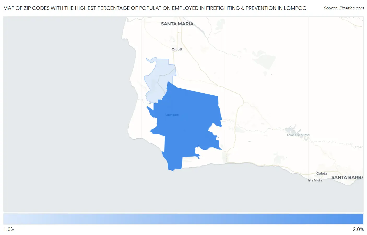 Zip Codes with the Highest Percentage of Population Employed in Firefighting & Prevention in Lompoc Map