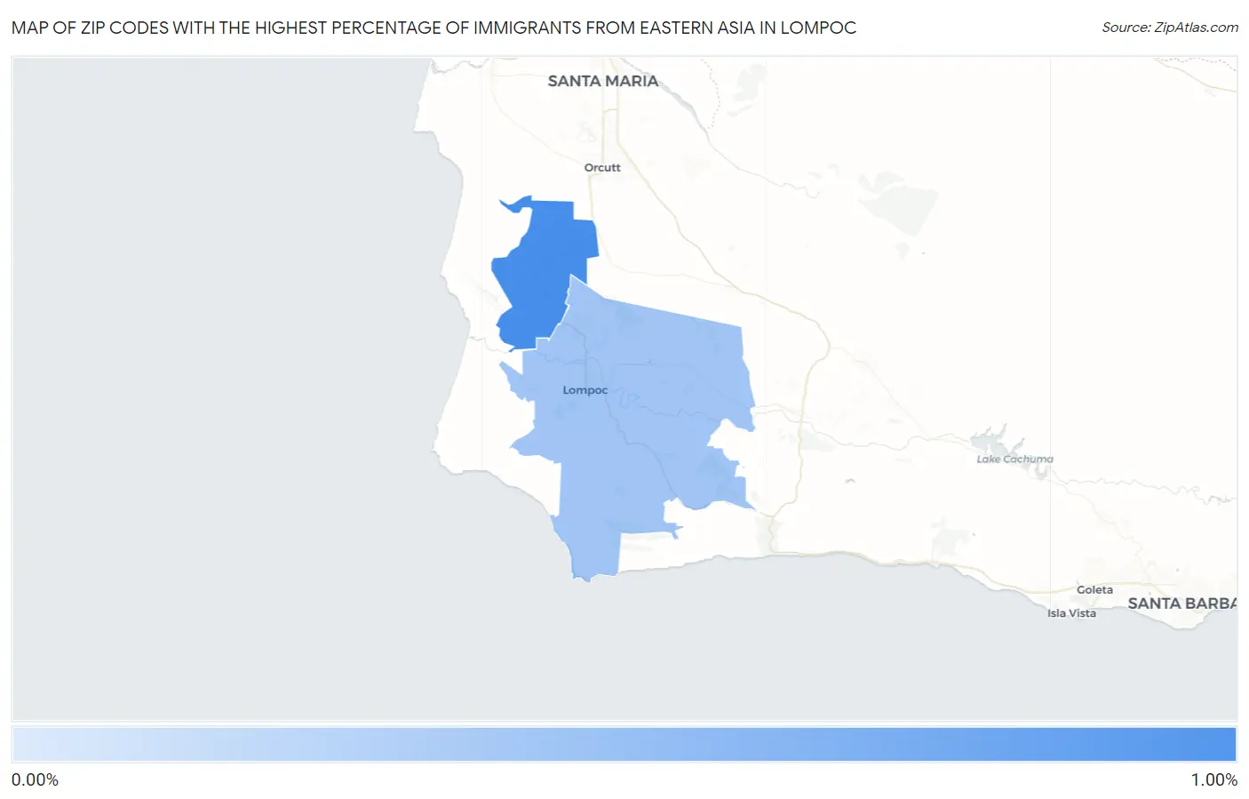 Zip Codes with the Highest Percentage of Immigrants from Eastern Asia in Lompoc Map