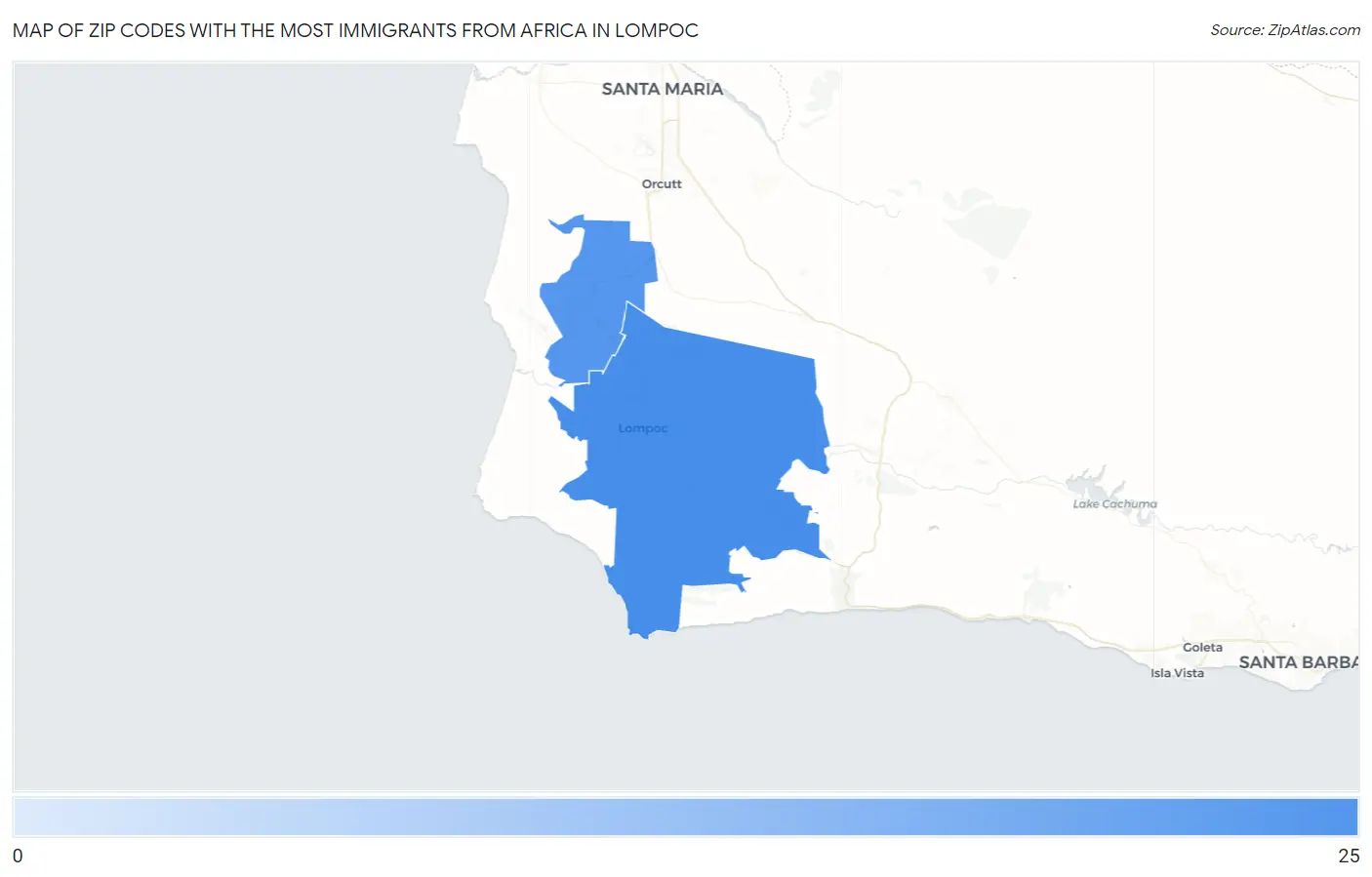 Zip Codes with the Most Immigrants from Africa in Lompoc Map